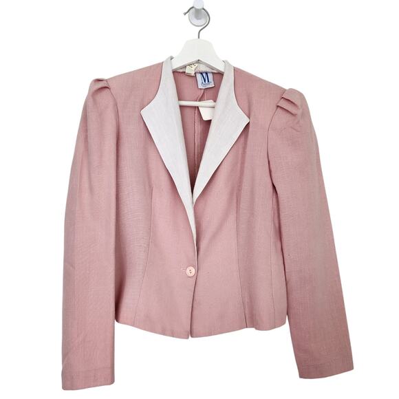 American Vintage Jackets & Blazers - Vintage M Company Pink Blazer One Button Fold Over Collar Should Pad Suit Coat S